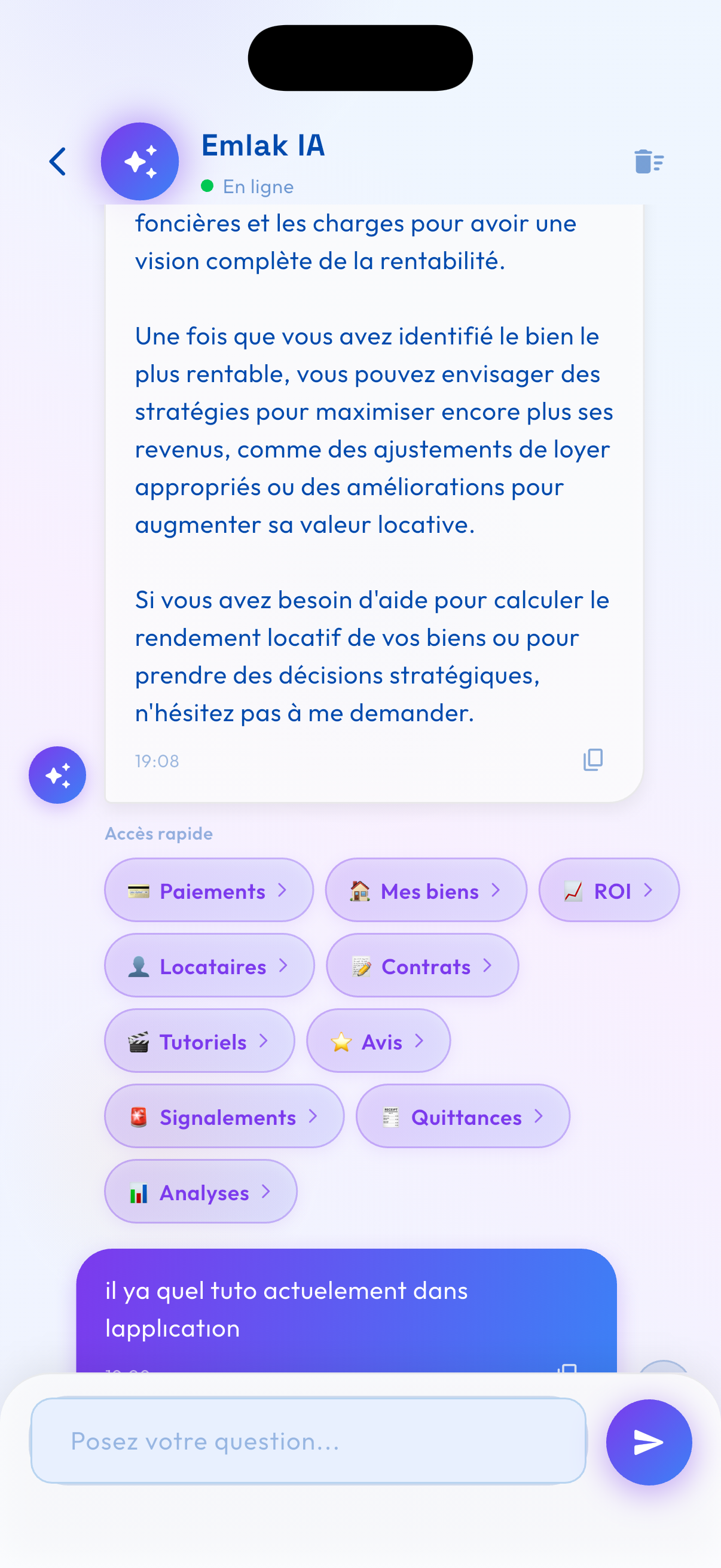 Capture : assistant Emlak IA et navigation